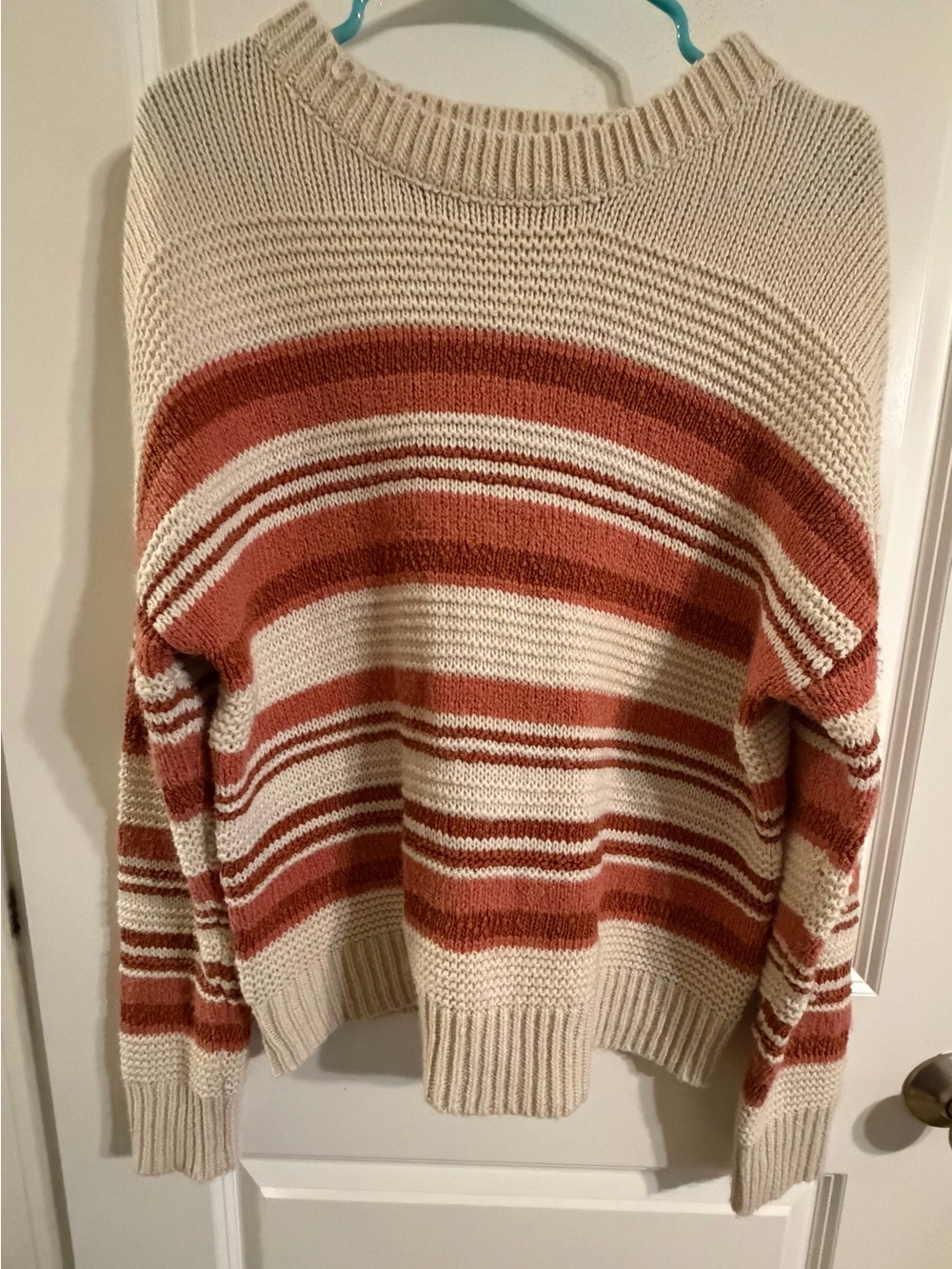 Thread & Supply Cream and Rust Striped Crewneck Sweater
